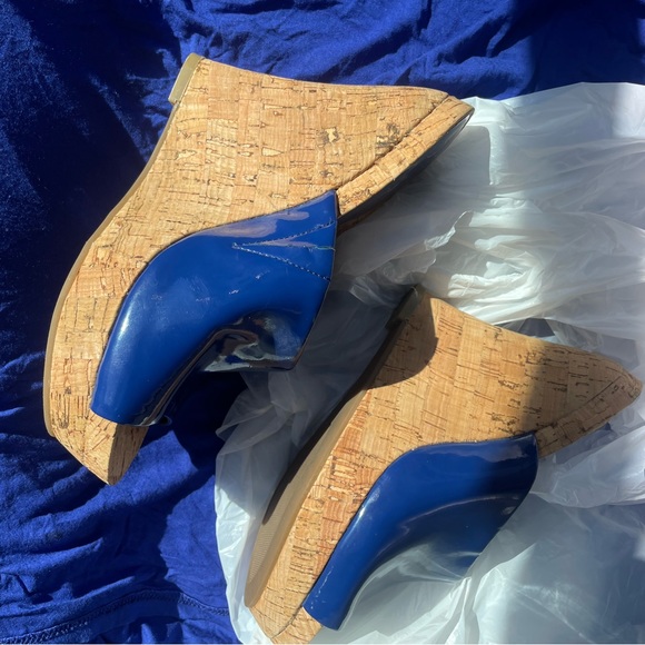 Jessica Simpson Royal Blue Gatty Cork Heel Wedge Slide In Mules Women Size 6.5 B - Picture 11 of 14